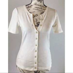 Anthropologie Maeve Cream Button Front Ribbed Tee